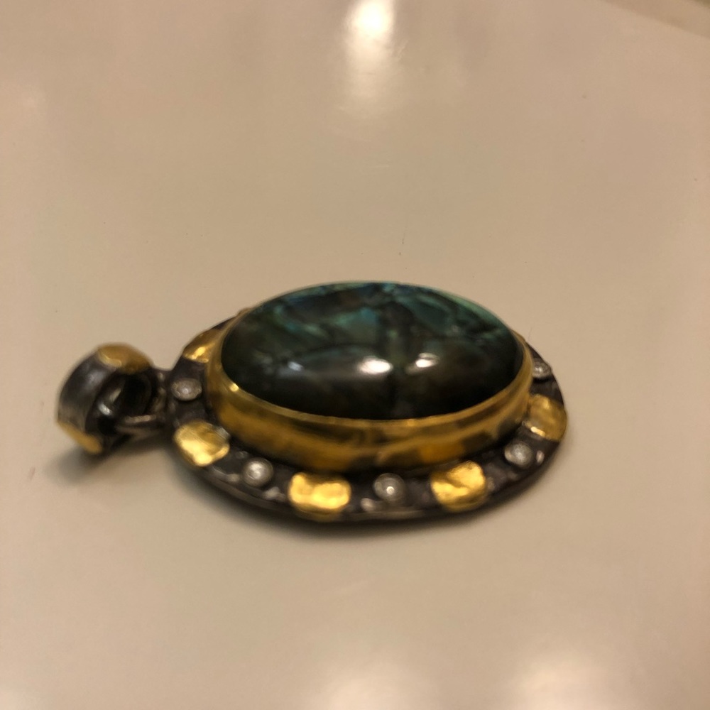 LABRADORITE PENDANT DIAMOND AND STERLING - Picture 4 of 8